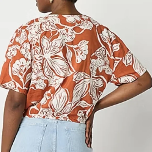 a.n.a Womens V Neck Short Sleeve Wrap Shirt - Picture 4 of 12